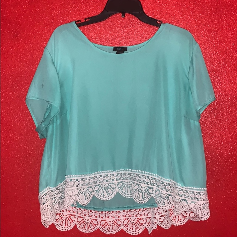 Rue+ Aqua and Coral pink Lace Crop top